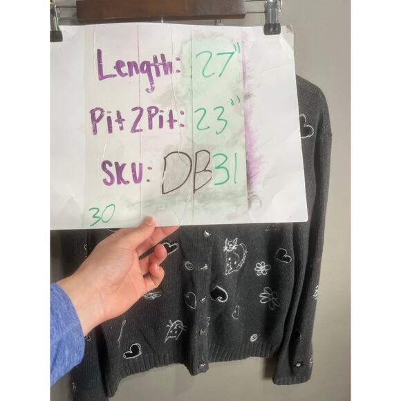 Susan Bristol VTG Embroidered Knit Cat Cardigan Button Up Sweater XL Coquette - Picture 4 of 16